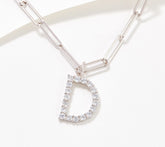 Diamonique Paperclip Link Initial "D" Necklace Sterling Silver